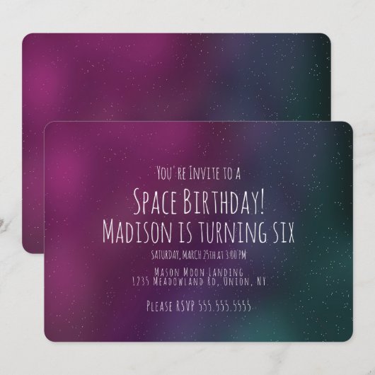 Eenvoudige Space Galaxy Verjaardags Uitnodiging Ha (Voorkant / Achterkant)