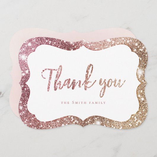 Eenvoudige sparkle roos gouden glitter dank u kaart (Voorkant / Achterkant)