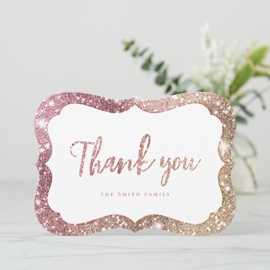 Eenvoudige sparkle roos gouden glitter dank u kaart (Staand voorkant)