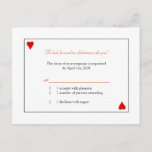 Eenvoudige Speelkaarten Bruiloft RSVP Uitnodiging Briefkaart<br><div class="desc">Eenvoudige rode harten ontworpen op aangepaste Wedding Reply Briefkaarten. (U vindt de bijpassende bruiloft essentials & gunsten in deze winkel,  Bridal Heaven. Neem contact op met ujean4791@gmail.com voor maatwerk en/of het coördineren van bruidsbriefpapier.)</div>