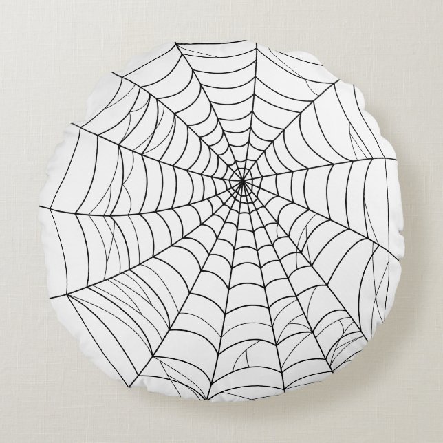 Eenvoudige Spinnenweb Cobweb Lijnkunst Halloween Rond Kussen (Voorkant)