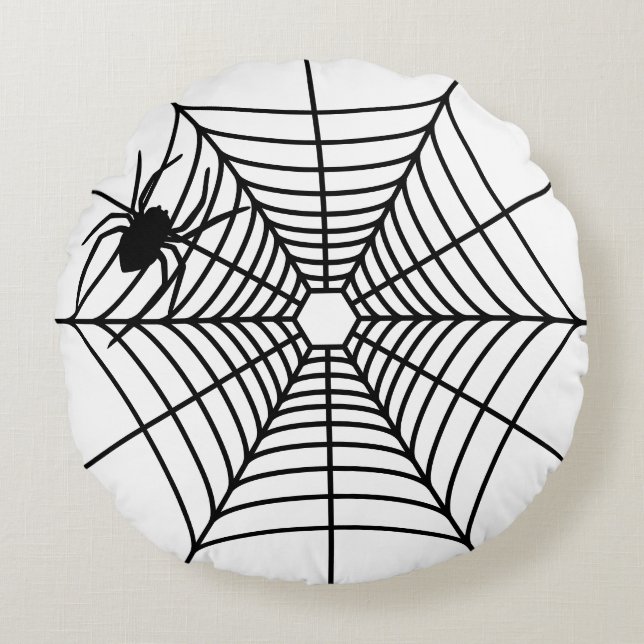Eenvoudige Spinnenweb Met Silhouet van Spin Hallow Rond Kussen (Voorkant)