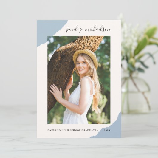 Eenvoudige Splashes Blue Photo Graduparty Kaart (Staand voorkant)