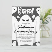 Eenvoudige Spooky Boo Ghost Halloween Kostuumfeest Kaart (Staand voorkant)