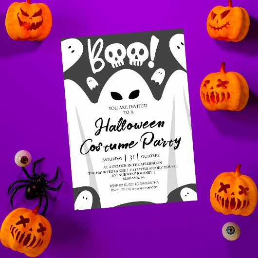 Eenvoudige Spooky Boo Ghost Halloween Kostuumfeest Kaart