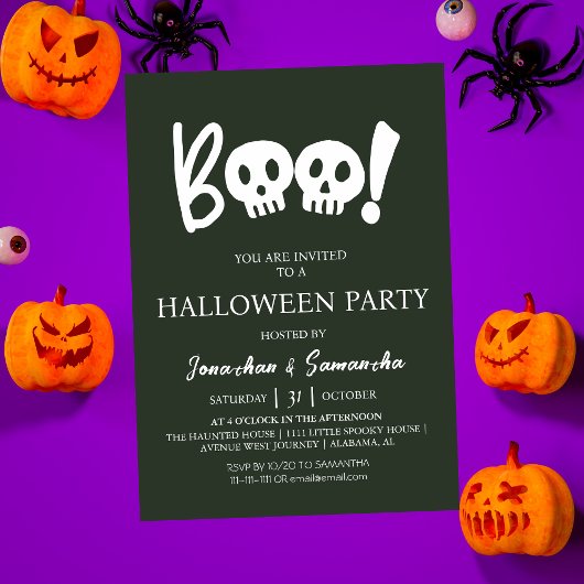 Eenvoudige Spooky Boo Skull Halloween Party Kaart