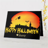 Eenvoudige spooky familie gelukkig Halloween pompo Kaart (Gele Bloem)