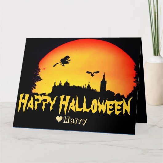 Eenvoudige spooky familie gelukkig Halloween pompo Kaart (Voorkant)