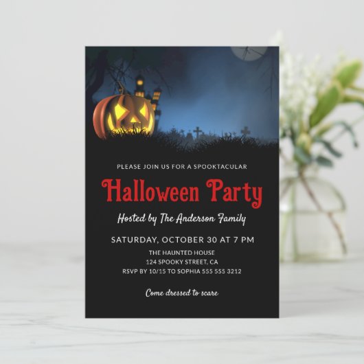 Eenvoudige Spooky Graveyard Halloween Party Kaart (Staand voorkant)