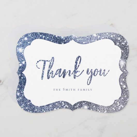 Eenvoudige sprankelblauwe glitter dank u kaart (Voorkant / Achterkant)