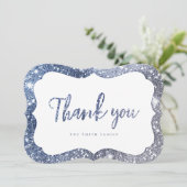 Eenvoudige sprankelblauwe glitter dank u kaart (Staand voorkant)