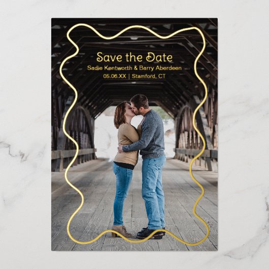 Eenvoudige Squiggle Lijst Modern Wedding Save the  Folie Uitnodiging (Voorkant)