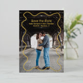 Eenvoudige Squiggle Lijst Modern Wedding Save the  Folie Uitnodiging (Staand Voorkant)