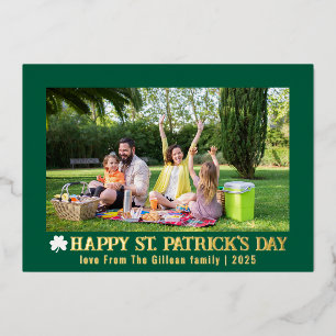 Eenvoudige St.patricks dag Shamrocks familiefoto Folie Feestdagenkaart