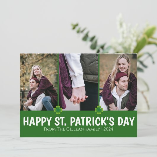 Eenvoudige St. Patrick's Day Shamrocks familie 3 f Feestdagenkaart (Staand voorkant)