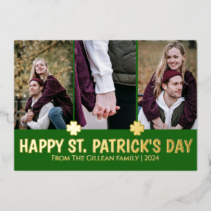 Eenvoudige St. Patrick's Day Shamrocks familie 3 f Folie Feestdagenkaart