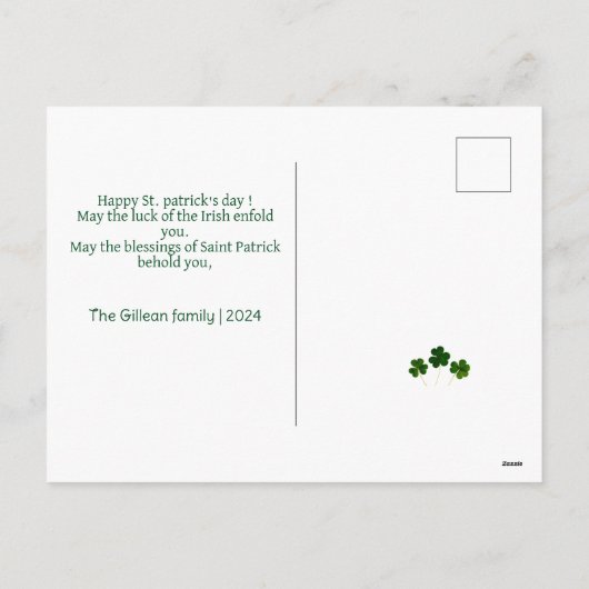 Eenvoudige St. Patrick's day Shamrocks familie fot Feestdagenkaart (Achterkant)