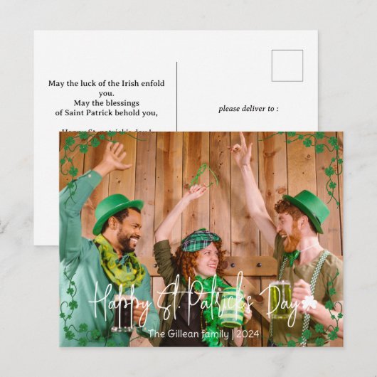 Eenvoudige St. Patrick's day Shamrocks familie fot Feestdagenkaart (Voorkant / Achterkant)