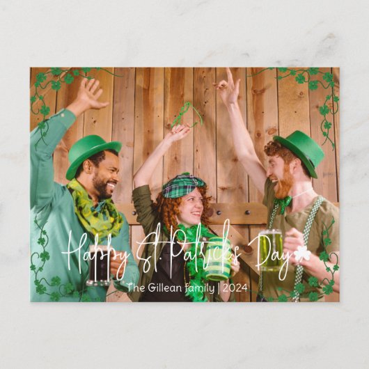 Eenvoudige St. Patrick's day Shamrocks familie fot Feestdagenkaart (Voorkant)
