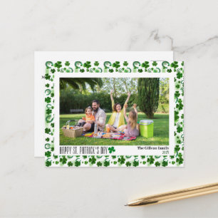 Eenvoudige St. Patrick's Day Shamrocks gezinsfoto Feestdagenkaart