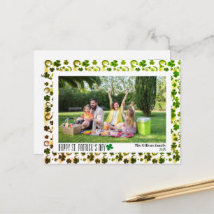 Eenvoudige St. Patrick's Day Shamrocks gezinsfoto Feestdagenkaart