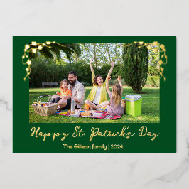 Eenvoudige St. Patrick's Day Shamrocks gezinsfoto Folie Feestdagenkaart
