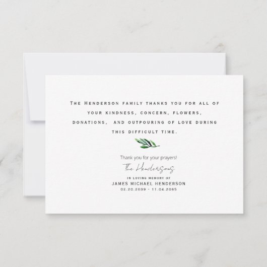 Eenvoudige Stambegrafenis Bedankje Dank u Bedankkaart (Achterkant)