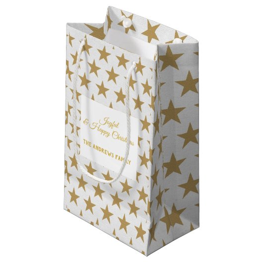 Eenvoudige Star Gold- en White-kersttas Klein Cadeauzakje (Voorkant Gekanteld)