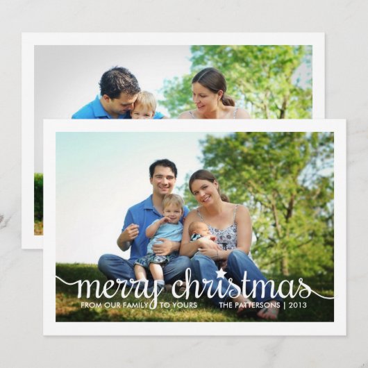 Eenvoudige Star Merry-kerstkaart met twee fotofees Feestdagenkaart (Voorkant / Achterkant)