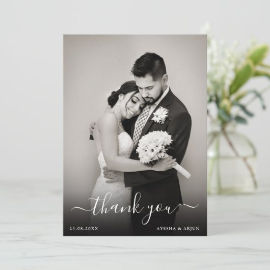 Eenvoudige stembrieffoto van Elegant Weddenschap H Bedankkaart (Staand voorkant)