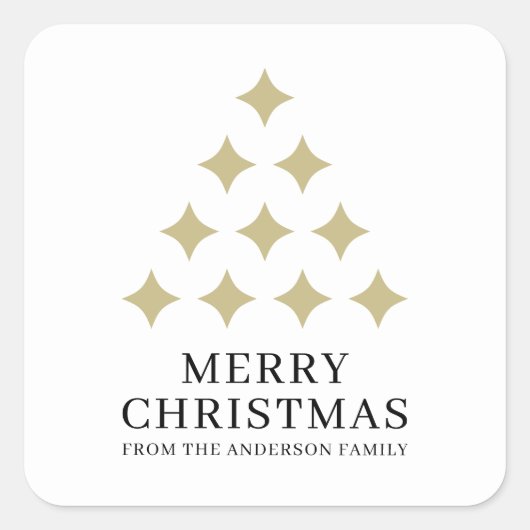 Eenvoudige ster boom wit Prettig kerstfeest Vierkante Sticker (Voorkant)