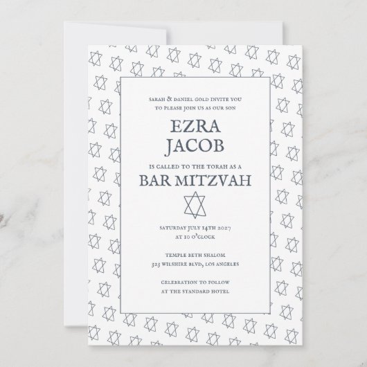 Eenvoudige ster van David Custom B'nai Bat Bar Mit Kaart (Voorkant)