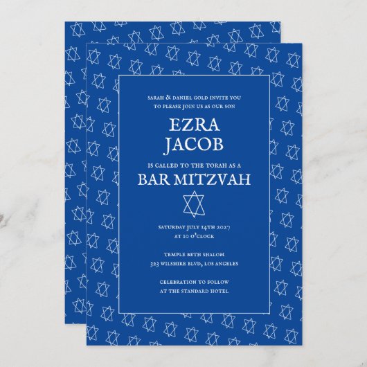 Eenvoudige ster van David Custom B'nai Bat Bar Mit Kaart (Voorkant / Achterkant)