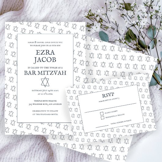 Eenvoudige ster van David Custom B'nai Bat Bar Mit RSVP Kaartje