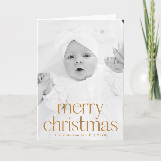 Eenvoudige Stijl Goud Vrolijk Kerstmis 2 Foto Feestdagen Kaart (Voorkant)