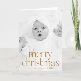Eenvoudige Stijl Goud Vrolijk Kerstmis 2 Foto Feestdagen Kaart