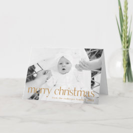 Eenvoudige Stijl Goud Vrolijk Kerstmis 2 Foto Feestdagen Kaart