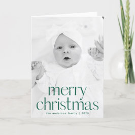 Eenvoudige Stijl Groene Vrolijke Kerstmis 2 Foto Feestdagen Kaart