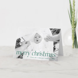 Eenvoudige Stijl Groene Vrolijke Kerstmis 2 Foto Feestdagen Kaart