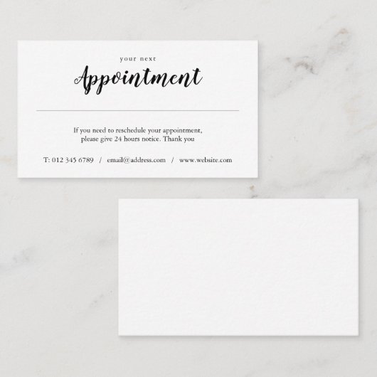 Eenvoudige stijlvolle afspraak herinneringskaart afsprakenkaartje (Voorkant / Achterkant)