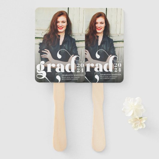 Eenvoudige stijlvolle Afstuderen foto | Zwart Wit Handwaaier (Voorkant en achterkant)