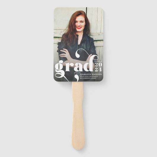 Eenvoudige stijlvolle Afstuderen foto | Zwart Wit Handwaaier (Achterkant)