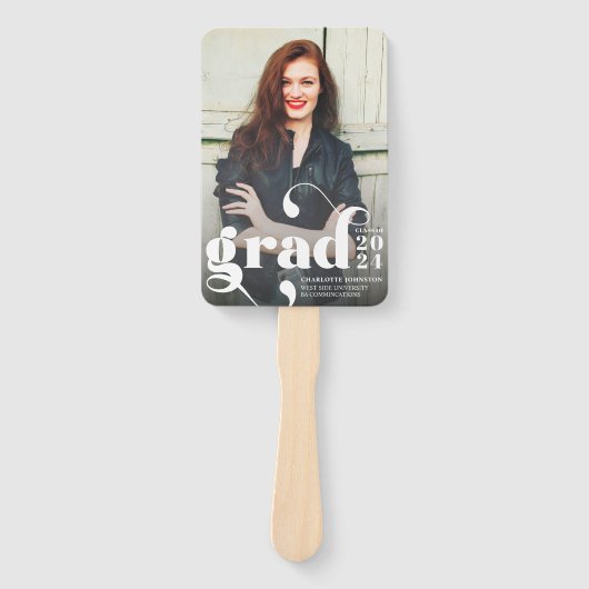 Eenvoudige stijlvolle Afstuderen foto | Zwart Wit Handwaaier (Voorkant)