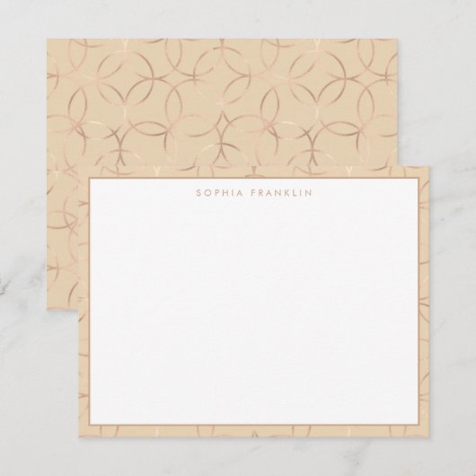 Eenvoudige stijlvolle beige en gouden cirkelvormig notitiekaartje (Voorkant / Achterkant)