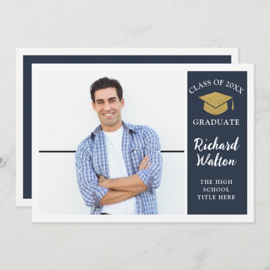 Eenvoudige stijlvolle blauwe & goudfotograaf kaart (Voorkant / Achterkant)