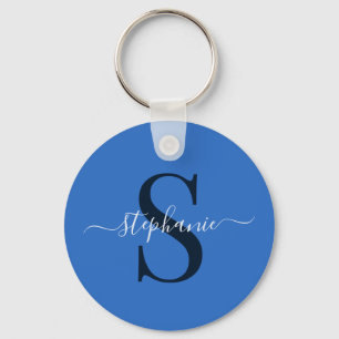 Eenvoudige stijlvolle blauwe monogram Initiaal voo Sleutelhanger