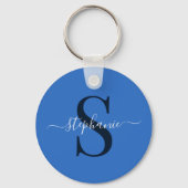 Eenvoudige stijlvolle blauwe monogram Initiaal voo Sleutelhanger (Achterkant)