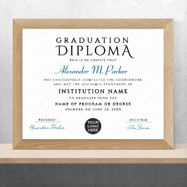 Eenvoudige stijlvolle blauwe witte grad logo certi poster