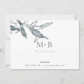 Eenvoudige, stijlvolle Blauwgroen monogram bruilof Save The Date (Voorkant)