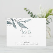 Eenvoudige, stijlvolle Blauwgroen monogram bruilof Save The Date (Staand voorkant)